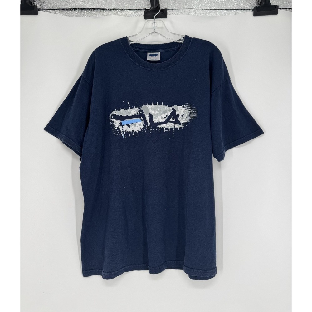 Fila Vintage Y2K Graphic Short Sleeve Tee T Shirt Mens Size XL Navy Skaterβ Logo